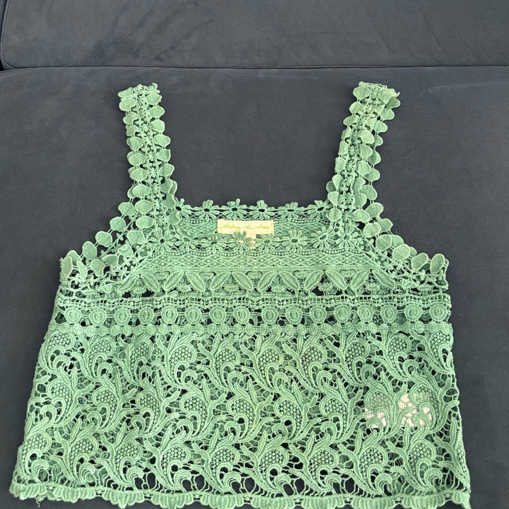 Green Lace Cropped Top